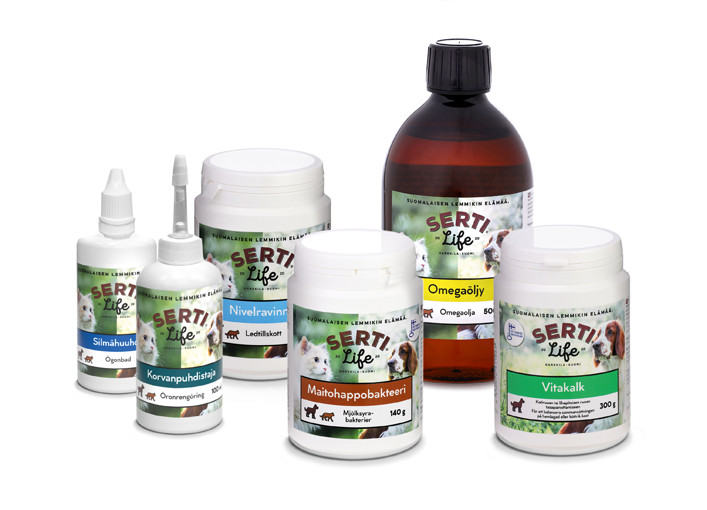 Erilaisia SertiLife hoitotuotteita koottuna yhteen