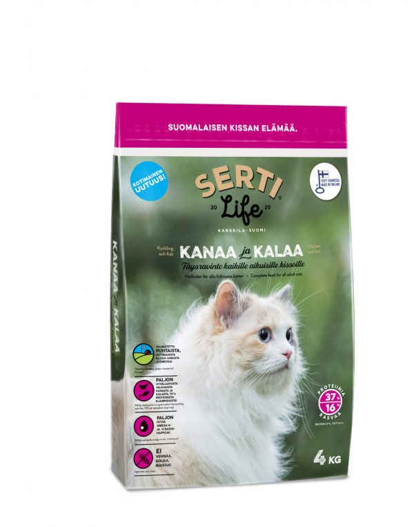 SertiLife kanaa ja kalaa 4kg kissanruoka.