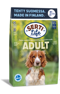 SertiLife Adult täysravinto koirille, joka on tarkoitettu kaikille aikuisille koirille.