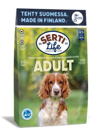 SertiLife Adult täysravinto koirille, joka on tarkoitettu kaikille aikuisille koirille.