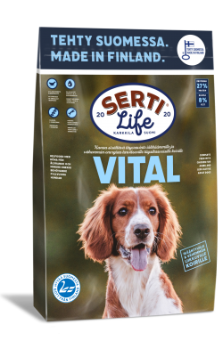 SertiLife Vital täysravinto koirille, joka on tarkoitettu seniori-ikäisille koirille sekä liikakiloja kerääville koirille.